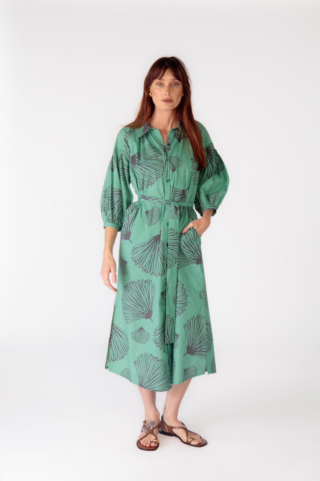 Itami Moussi LS Button Dress Green