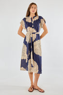 Itami Orient Capped Sleeve Dress Navy