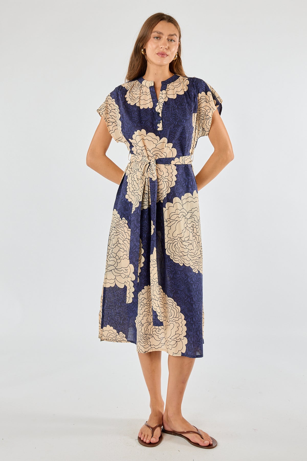 Itami Orient Capped Sleeve Dress Navy