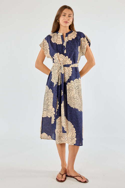 Itami Orient Capped Sleeve Dress Navy