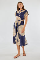 Itami Orient Capped Sleeve Dress Navy