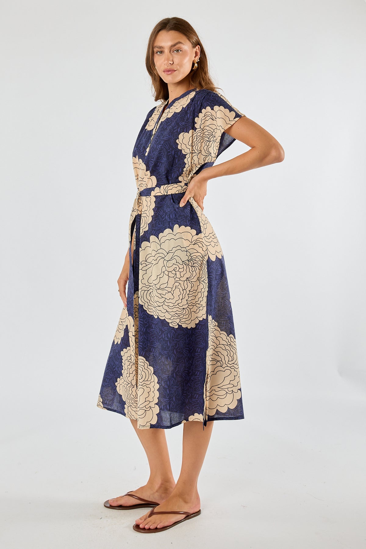 Itami Orient Capped Sleeve Dress Navy