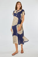 Itami Orient Capped Sleeve Dress Navy