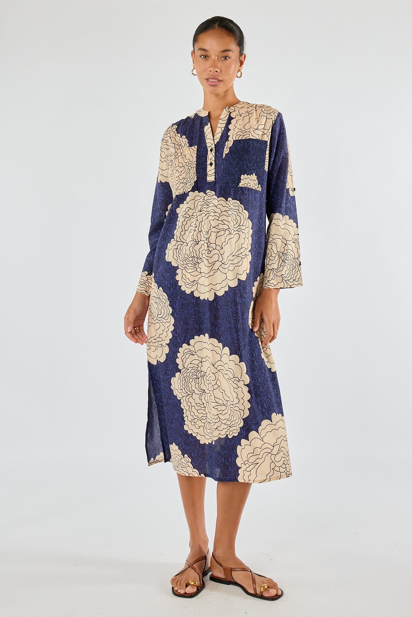 Itami Orient Long Sleeve Dress Navy
