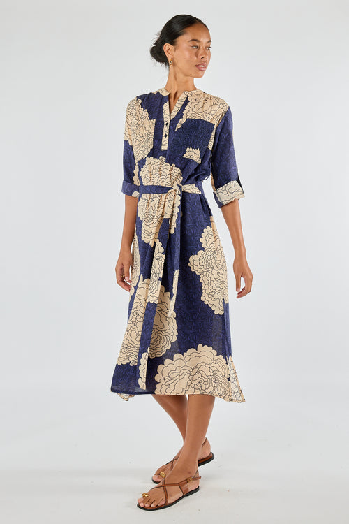 Itami Orient Long Sleeve Dress Navy