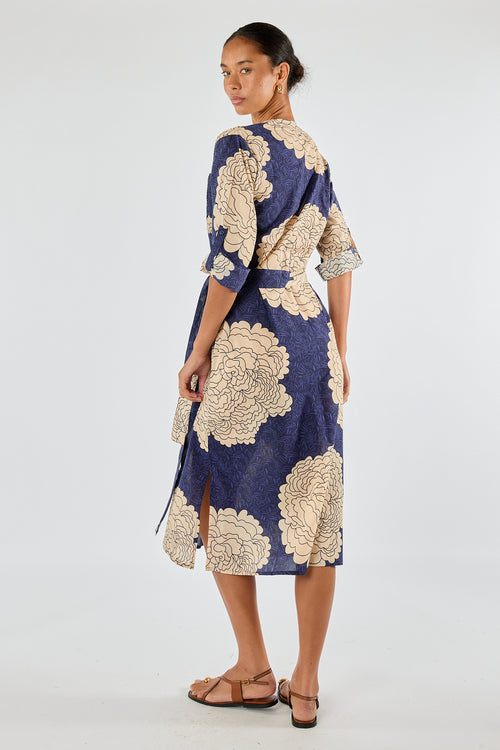 Itami Orient Long Sleeve Dress Navy