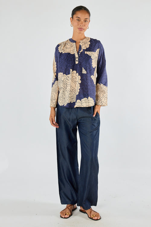 Itami Orient Long Sleeve Top Navy