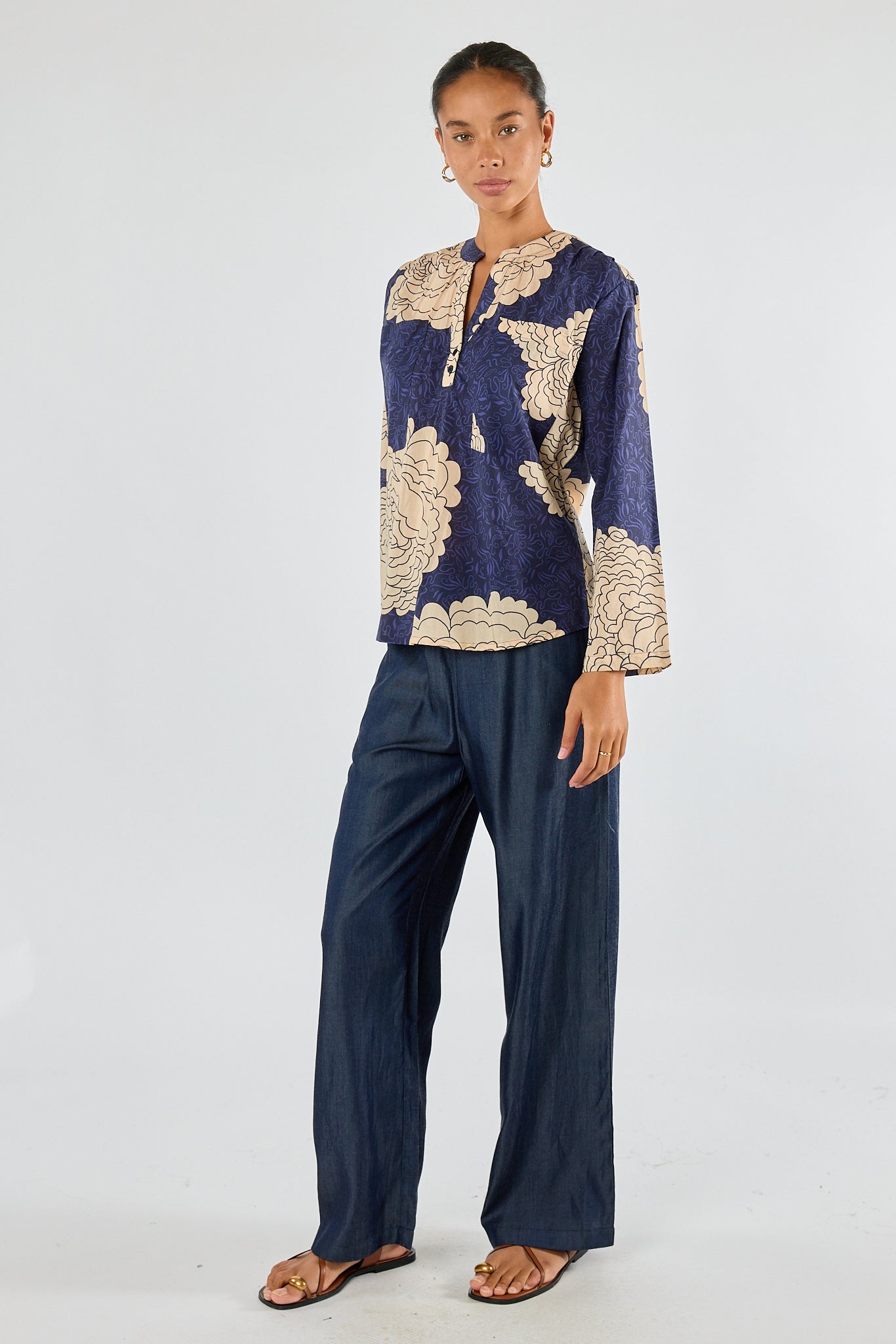 Itami Orient Long Sleeve Top Navy