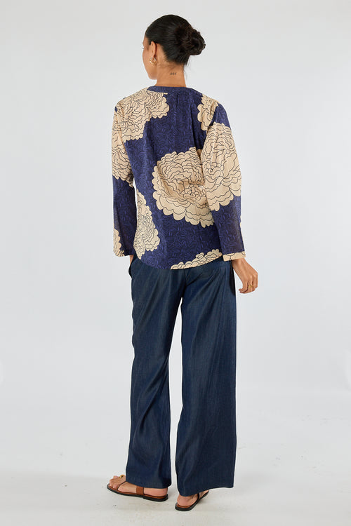 Itami Orient Long Sleeve Top Navy