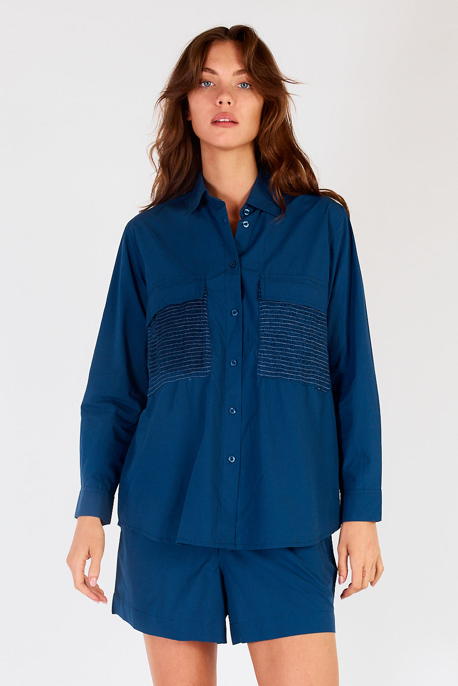 Itami Pamplone Shirred Pocket Shirt Navy