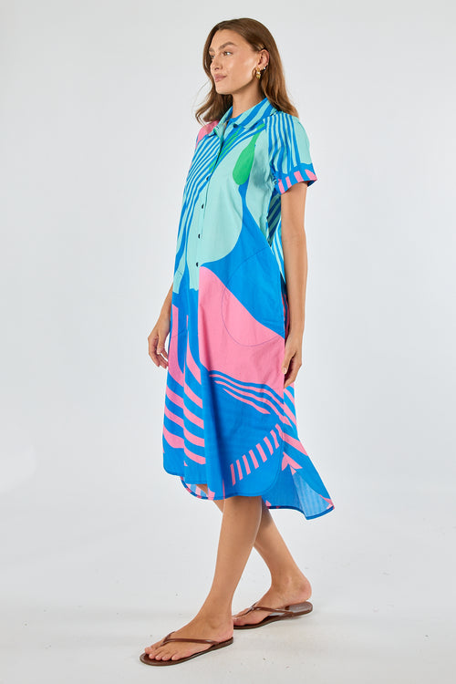 Itami Papillon Button Dress Blue