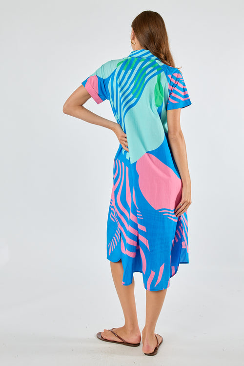 Itami Papillon Button Dress Blue