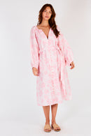 Itami Sakanto Long Sleeve Button Dress Flores Pink