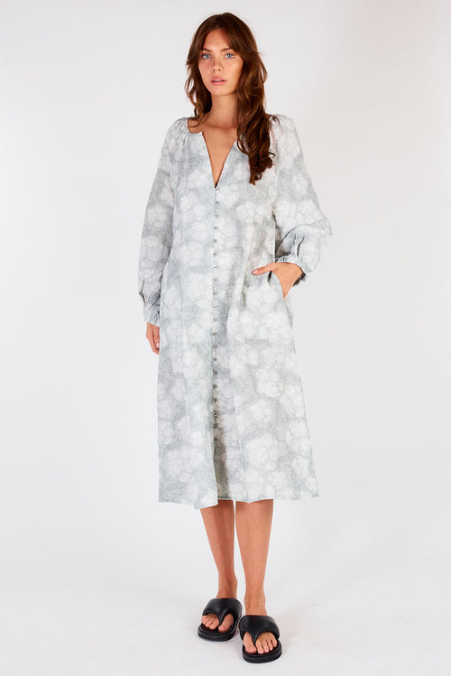 Itami Sakanto L/S Button Dress Flores Xanadu