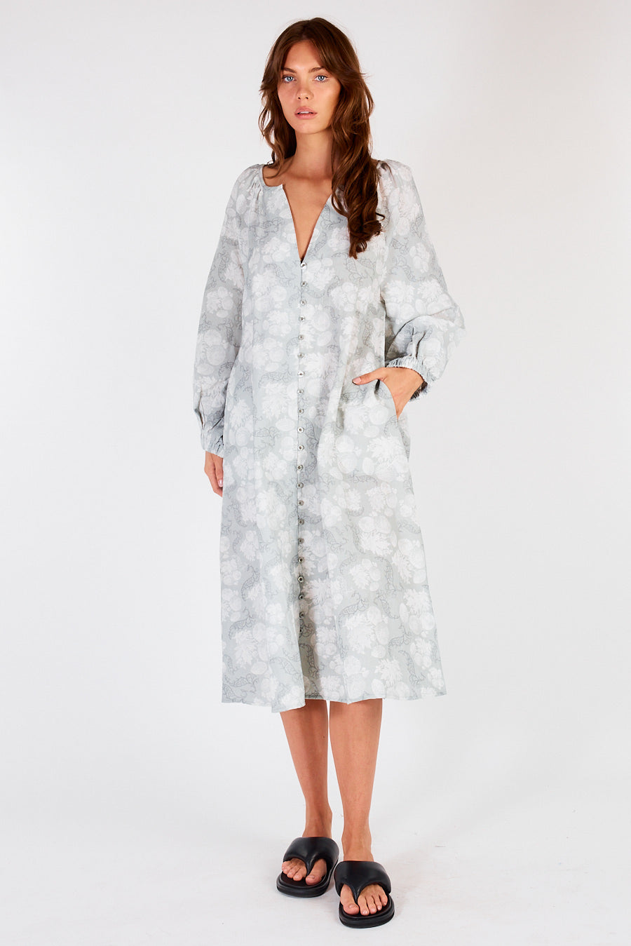 Itami Sakanto L/S Button Dress Flores Xanadu