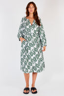 Itami Sakanto L/S Button Dress Verde White