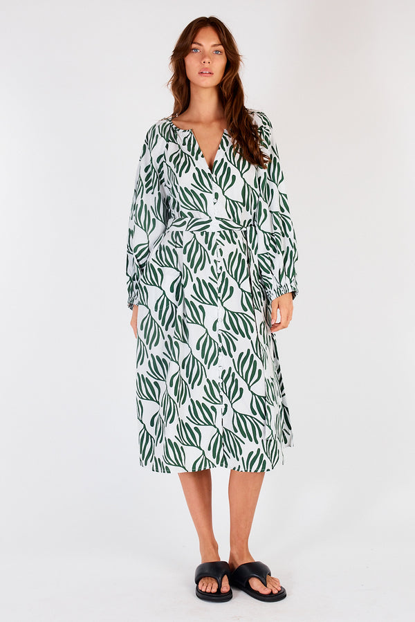 Itami Sakanto L/S Button Dress Verde White
