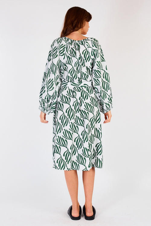Itami Sakanto L/S Button Dress Verde White