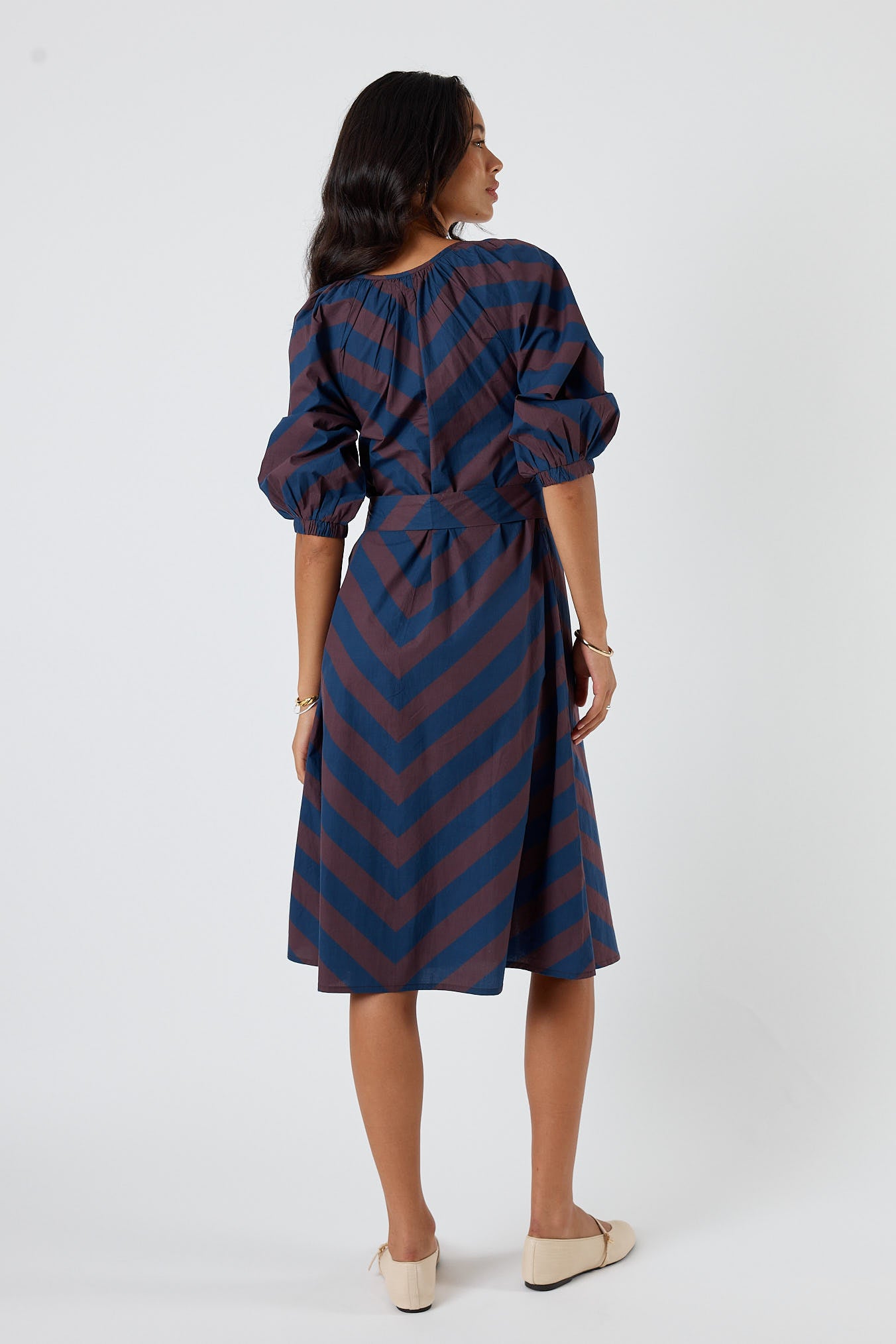 Itami Stripe Button Dress Navy