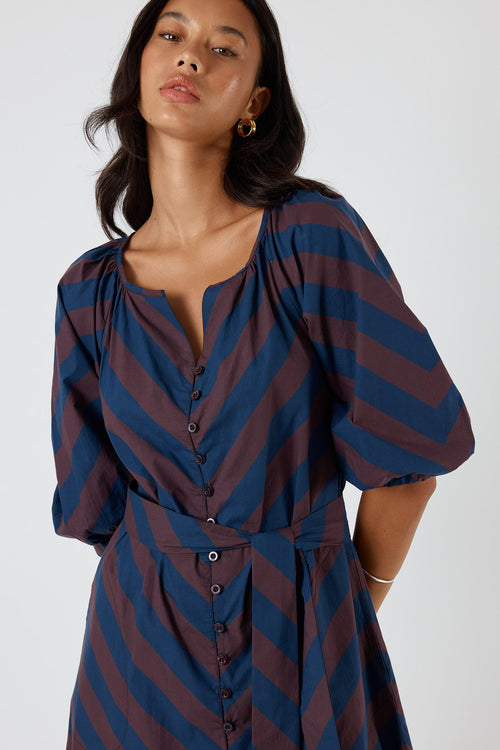 Itami Stripe Button Dress Navy