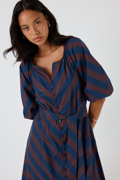 Itami Stripe Button Dress Navy