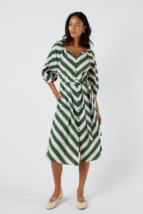 Itami Stripe Button Dress Olive