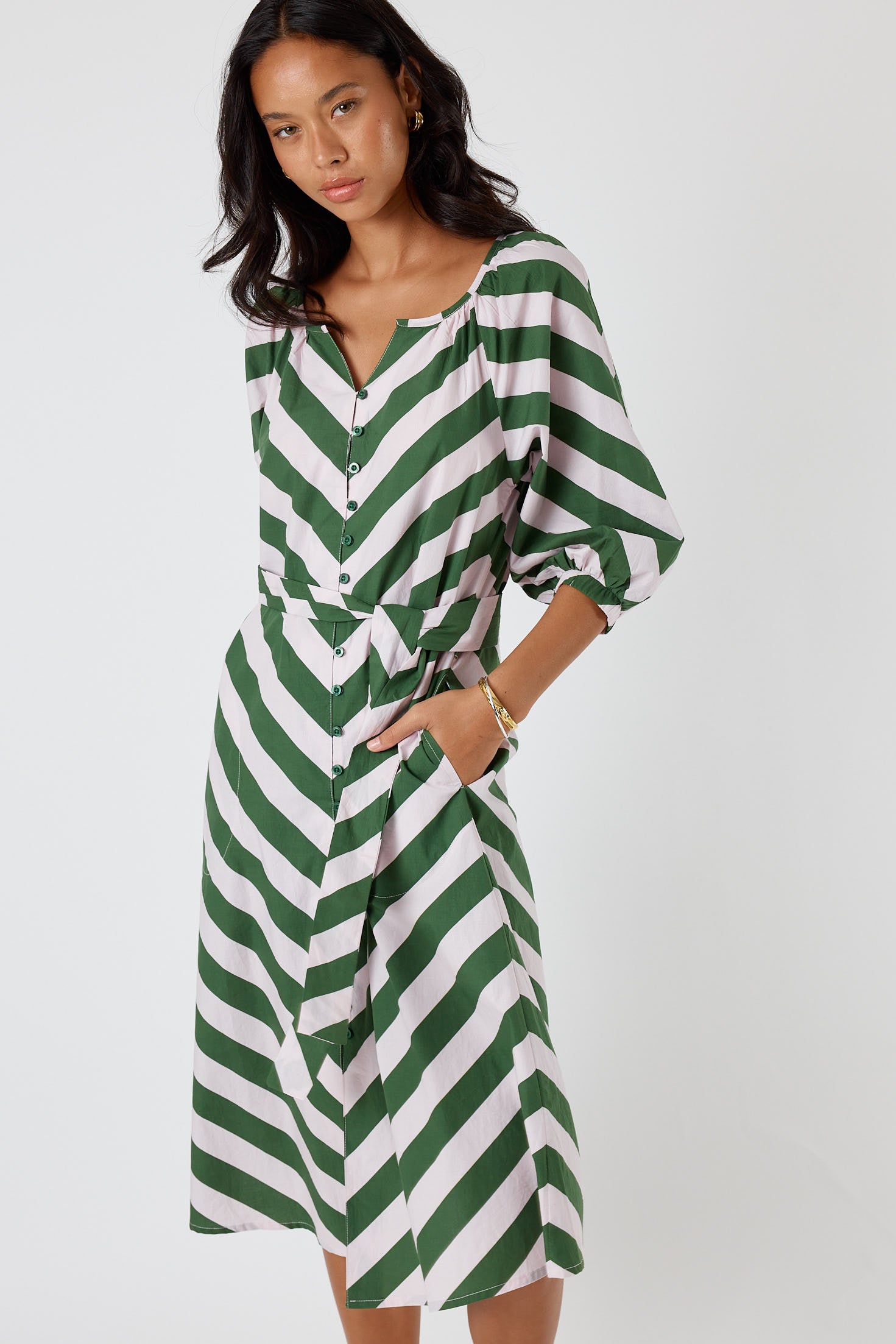 Itami Stripe Button Dress Olive
