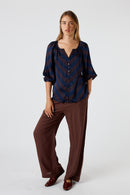 Itami Stripe Button Top Navy