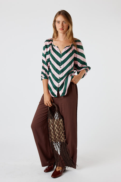 Itami Stripe Button Top Olive