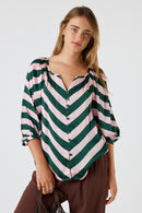 Itami Stripe Button Top Olive