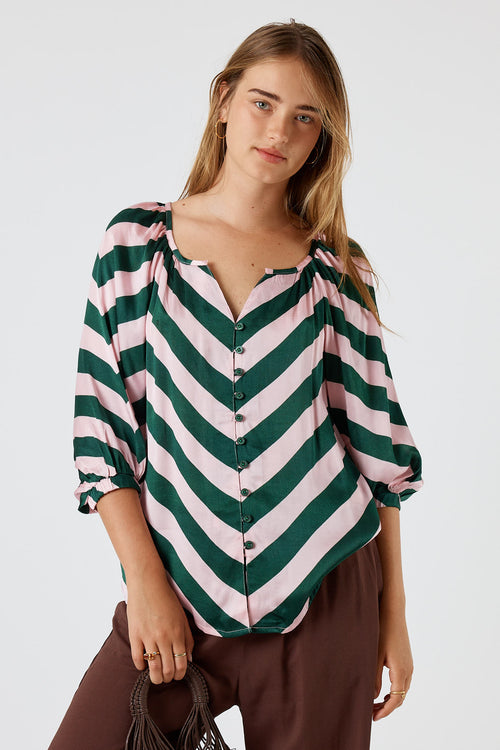 Itami Stripe Button Top Olive