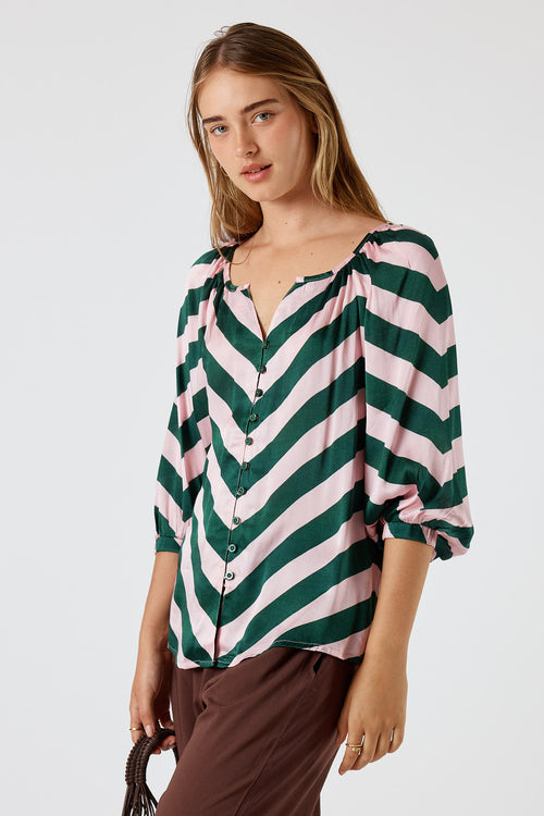 Itami Stripe Button Top Olive