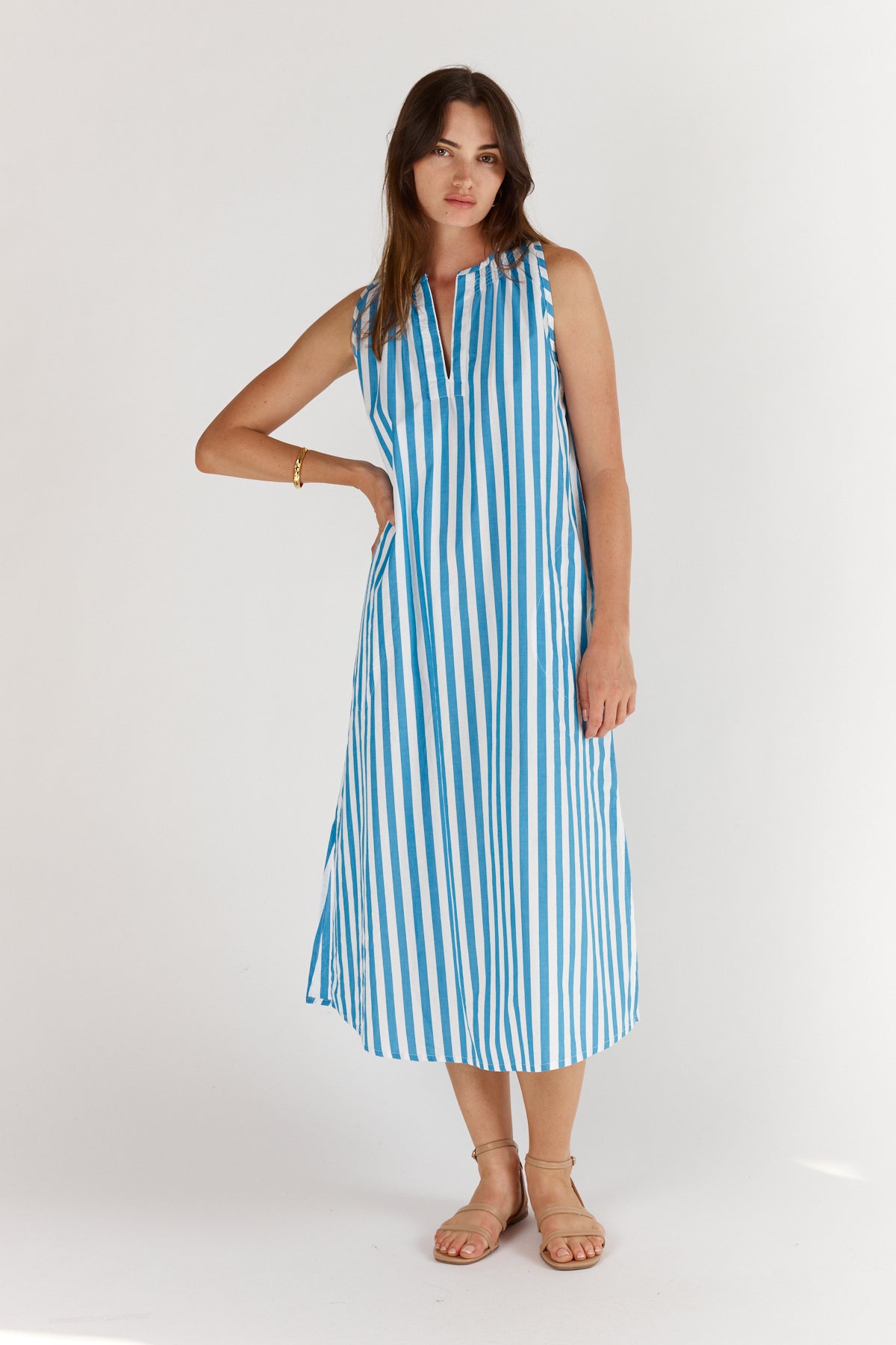 Itami Stripe Sleeveless Dress Blue