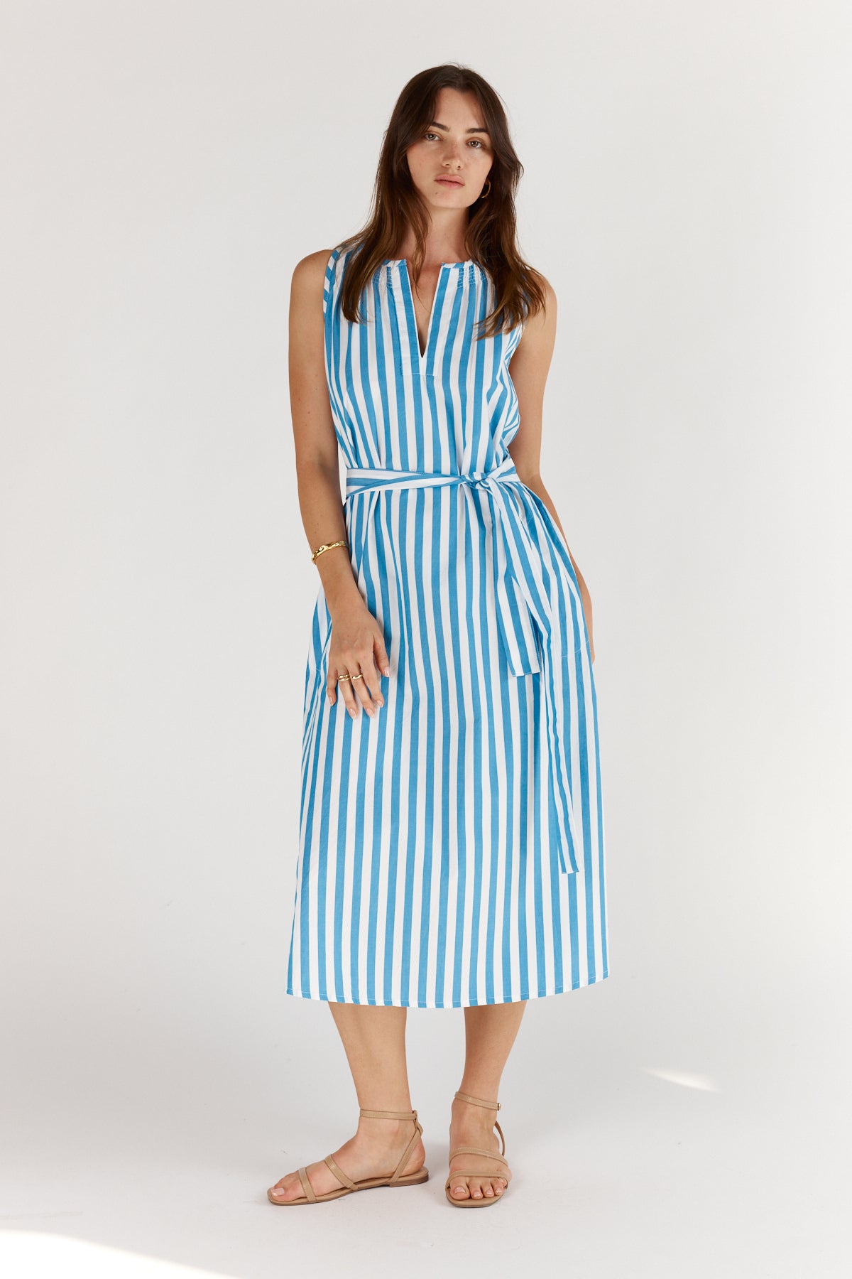 Itami Stripe Sleeveless Dress Blue