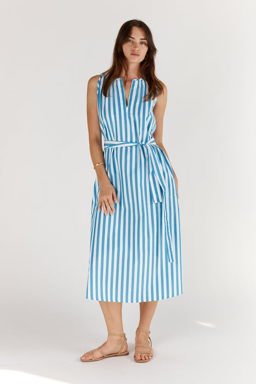 Itami Stripe Sleeveless Dress Blue
