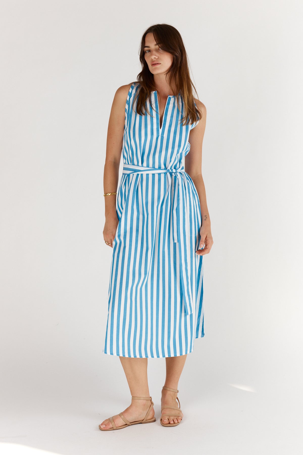 Itami Stripe Sleeveless Dress Blue