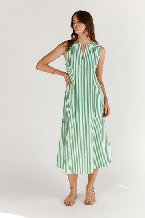 Itami Stripe Sleeveless Dress Green