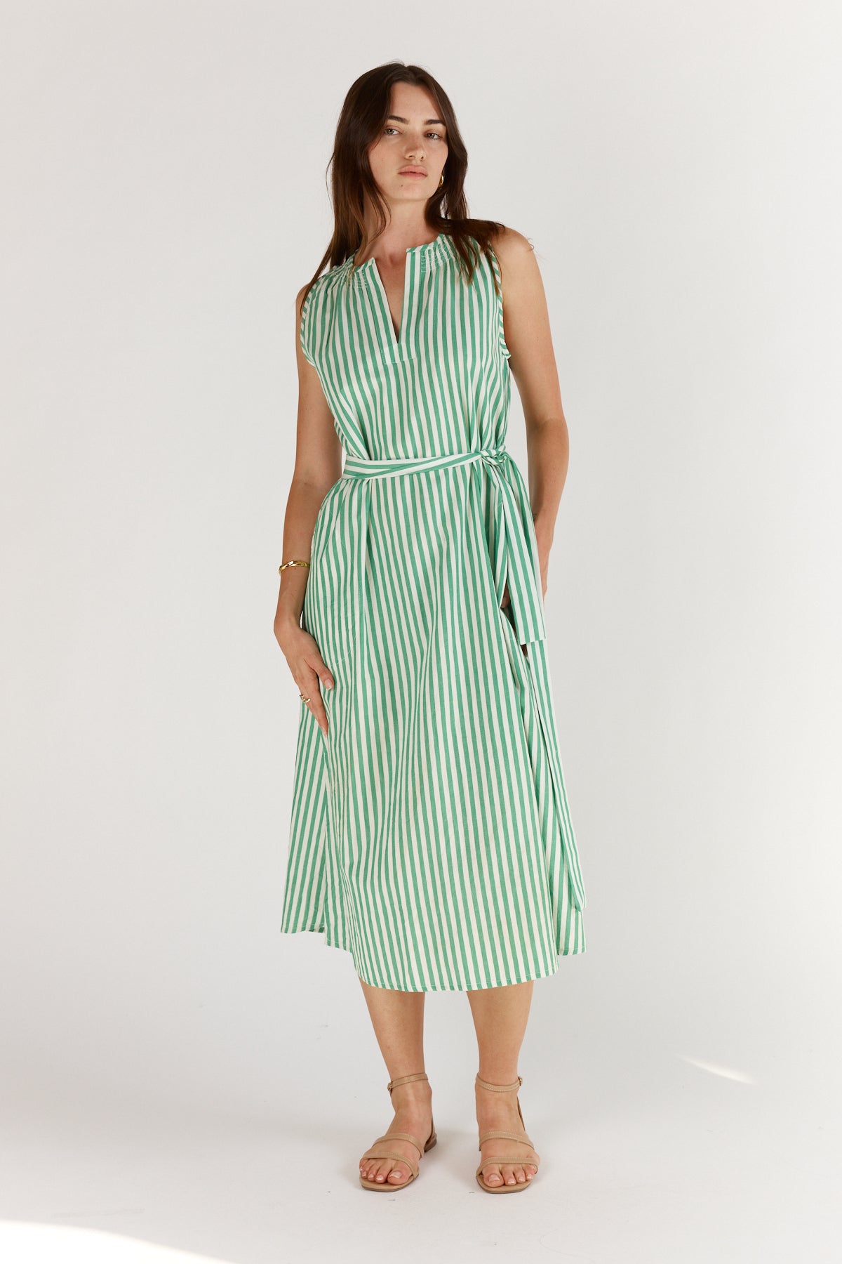 Itami Stripe Sleeveless Dress Green