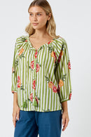 Kabana Inis Buttoned Top Khaki | EXCLUSIVE
