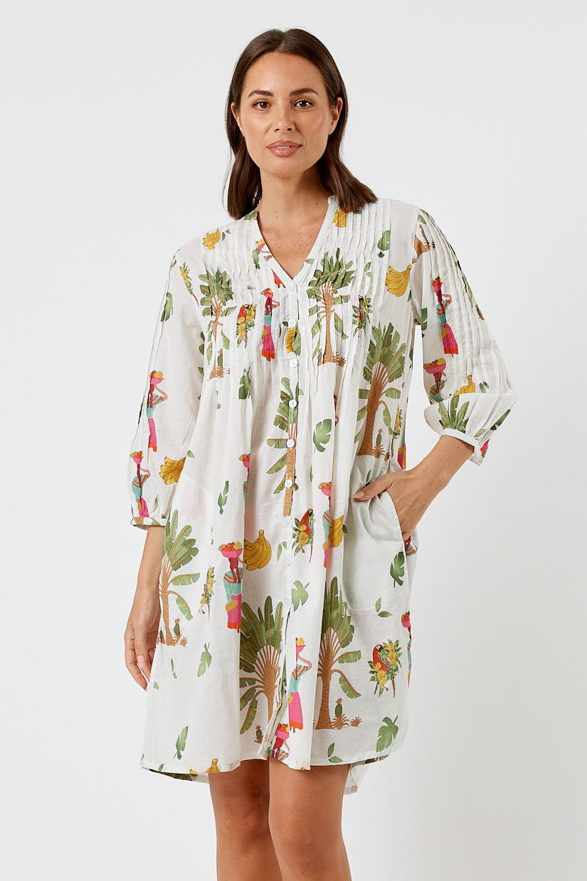 Kabana Sabrina Tuck Dress White | EXCLUSIVE
