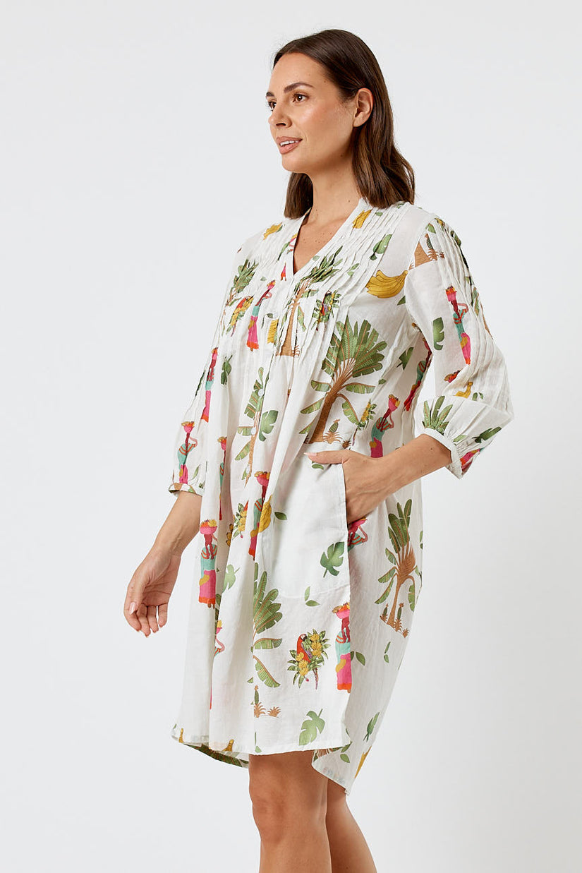 Kabana Sabrina Tuck Dress White | EXCLUSIVE