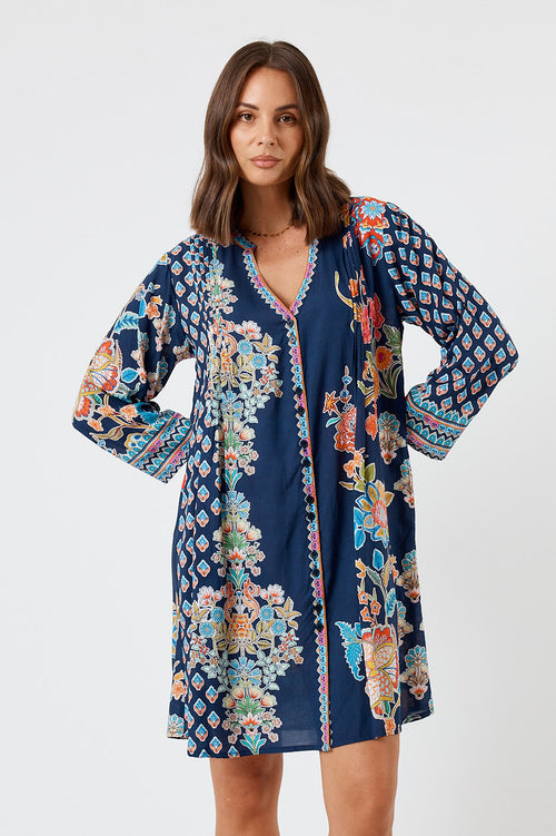 LulaLife Arden Button Dress Navy