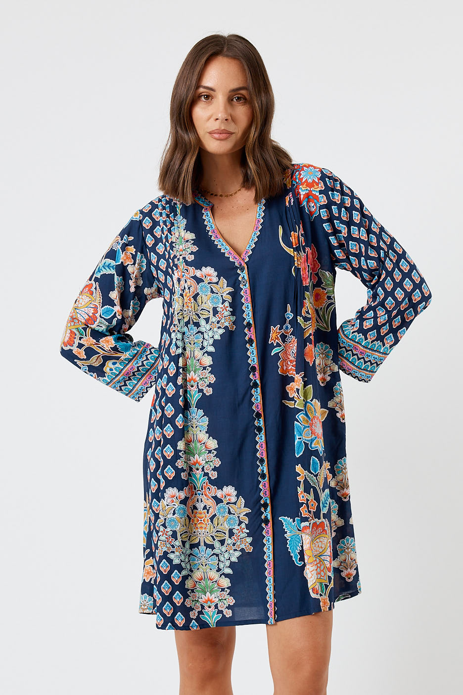LulaLife Arden Button Dress Navy