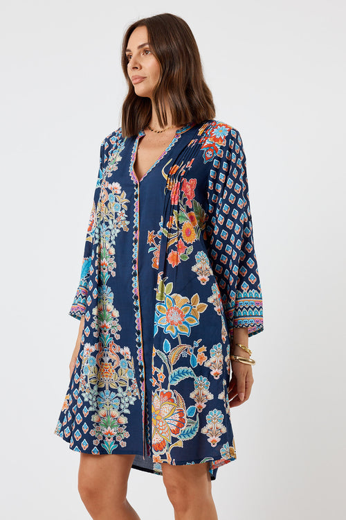 LulaLife Arden Button Dress Navy
