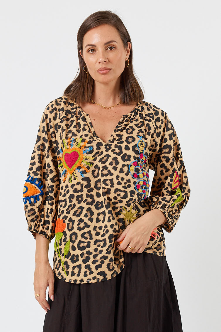 LulaLife Azure Top Leopard