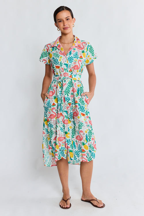 PRE SALE | LulaLife Flamingo Shirtdress White