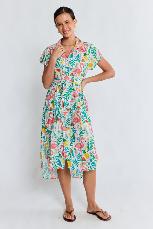 PRE SALE | LulaLife Flamingo Shirtdress White