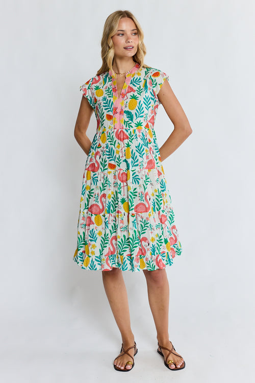 PRE SALE | LulaLife Flamingo Tier Dress White