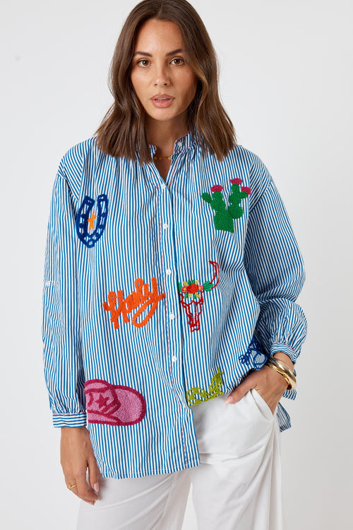 LulaLife Howdy Shirt Navy Stripe