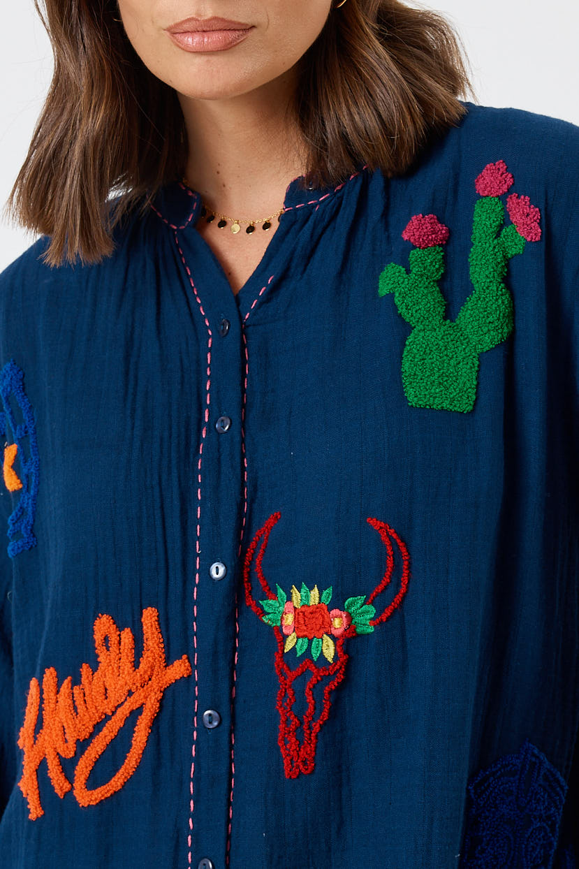 LulaLife Howdy Shirt Navy
